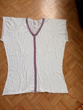Pitusa White Tunic with Pink and Teal Embroidered Trim